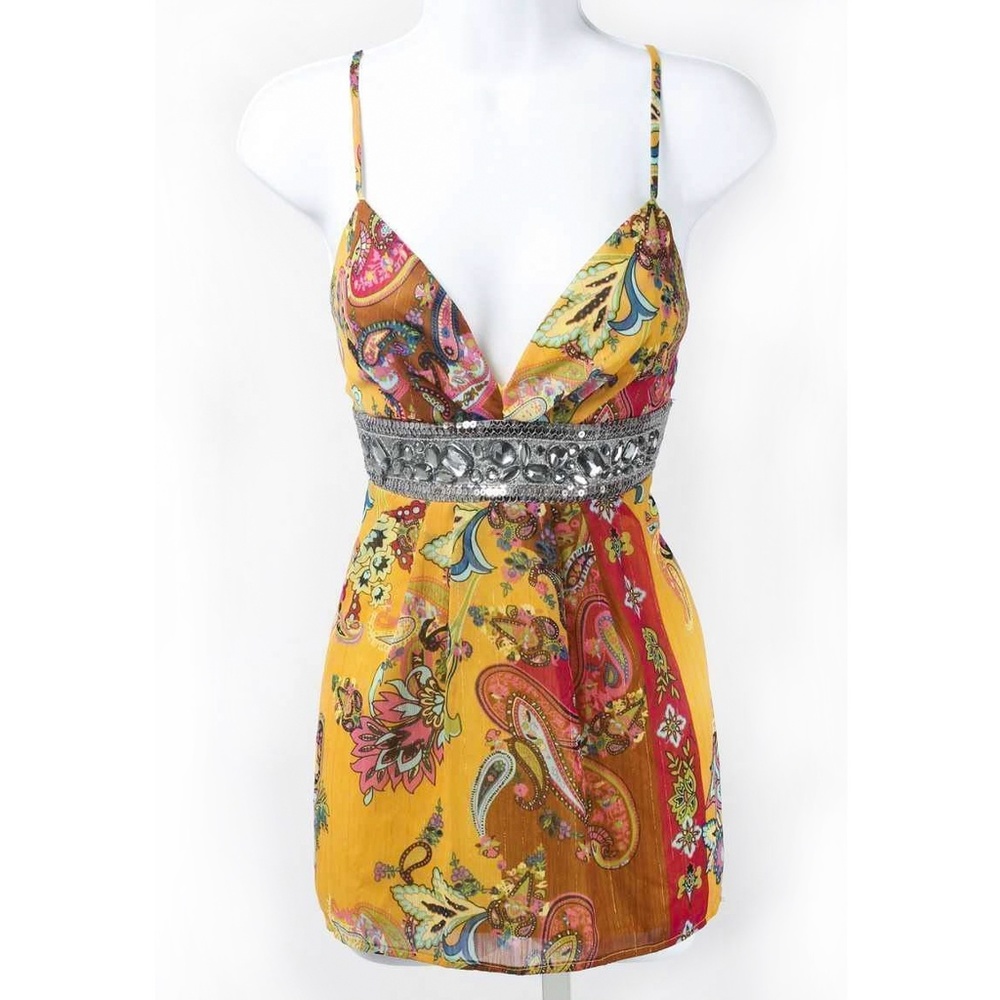 🍍Meghan LA Jeweled Empire Waist Paisley Tank